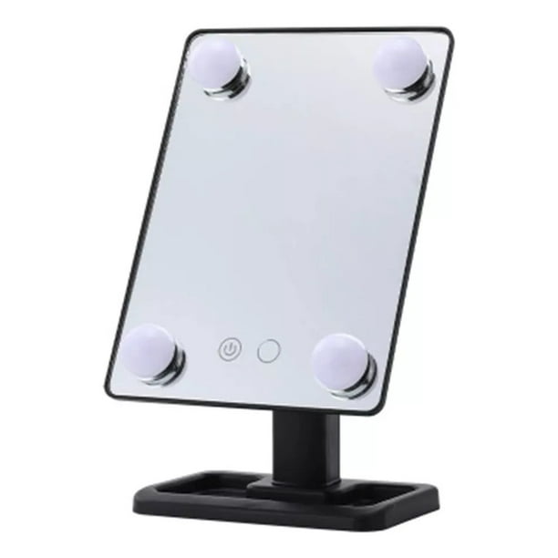 Espejo 4 Bombillas Luces Led Tactil Maquillaje Giratorio