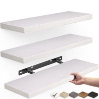 Bayka Juego De 3 Repisas Flotantes Blancas, Madera Rústica 41 Cm