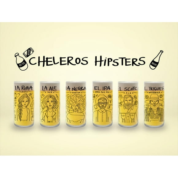 Cheleros Hipsters Juego de 6 Vasos negro
