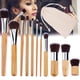 thumbnail image 2 of Juego de 11 brochas de maquillaje de bambú natural, suaves, para polvos, cremas y cosméticos., 2 of 8