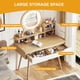 thumbnail image 3 of Makeup Vanity Desk with 3 Adjustable Lighted Mirror with solid wood table feet , Dressing Table Set with 4 drawers and 3 open shelves for Small space Bedroom, 3 of 3