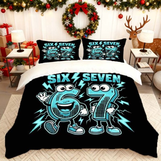 Number 67 Cartoon Greeting Printed Duvet Cover Set Printed Bedding Soft Duvet Cover And Two Pillowcases Suitable for All Seasons Is The Ideal Choice for Family