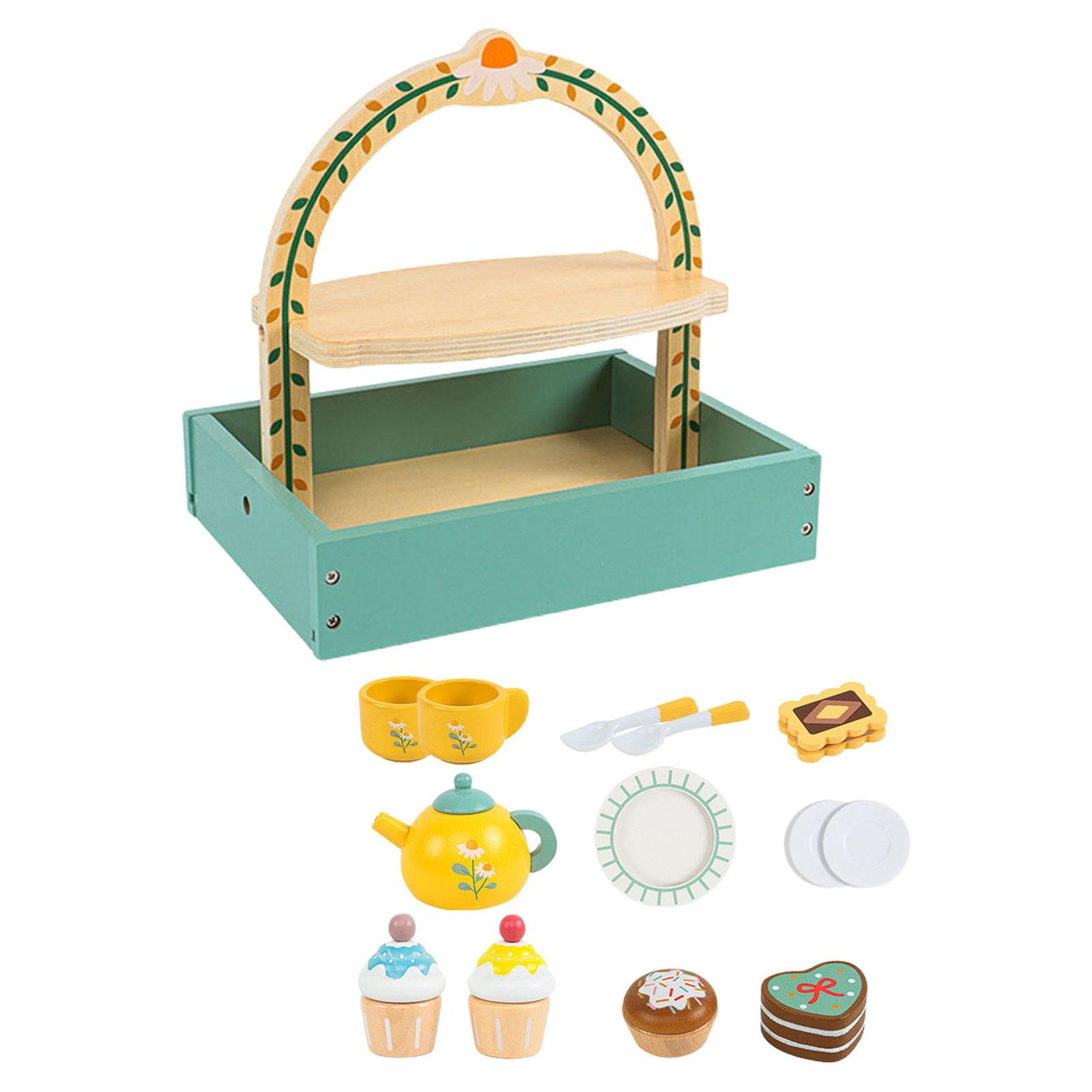Magideal - Juguetes Juego De Fiesta De Té, Artesanía De Madera, Accesorios Para Casa De Juguete, Juego De Fiesta De Té Para Niños Para Padres De 3, 4, 5 Y 6 Años
