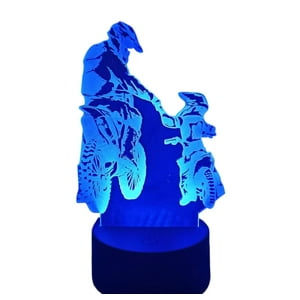 Lelumania - Lampara Ilusion 3D Moto Papá E Hijo De 7 Colores, Base Touch