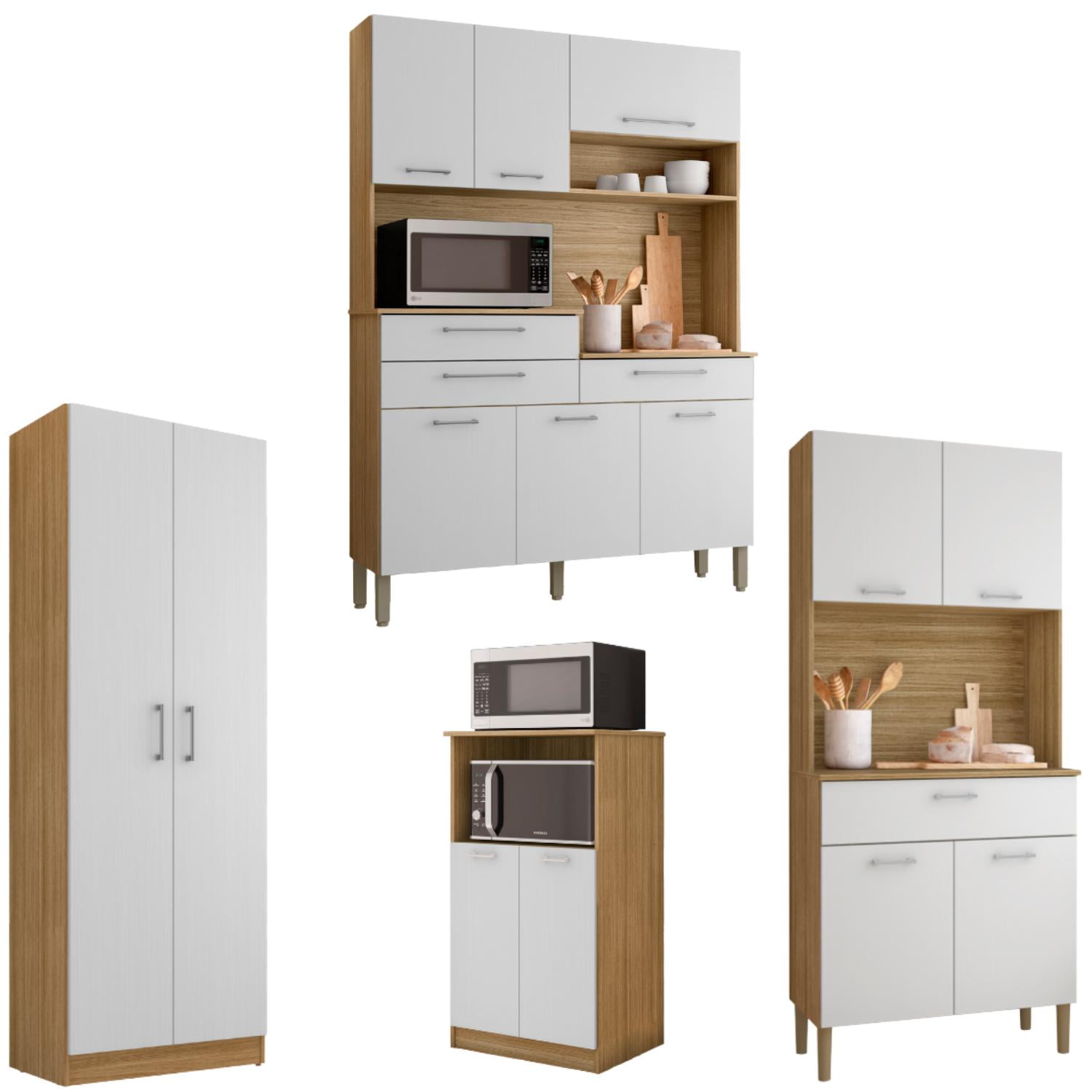 Movelaria - Combo Mueble Microondas + Kris + Kit 8 Puertas + Alacena K02040820 Blanco