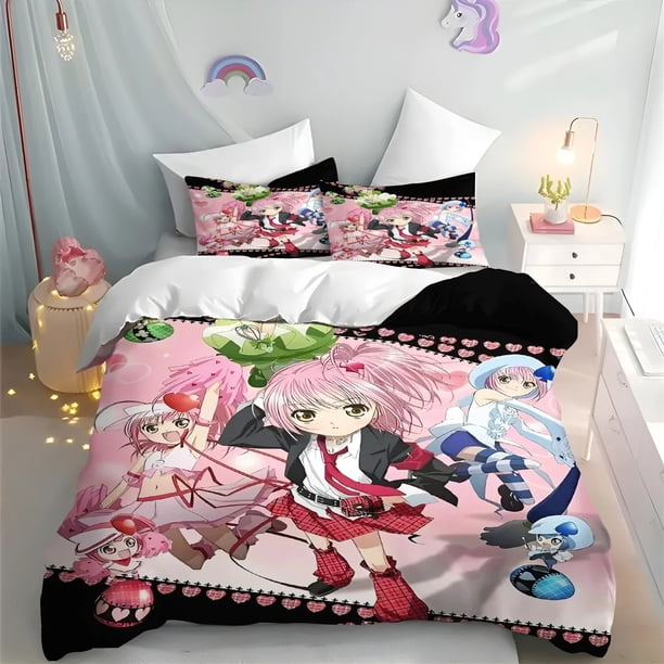 Cartoon Shugo Chara Duvet Cover Set Children Hinamori Amu Cute Polyester Soft Breathable Comforter Animation Bedding set Bed Sheets