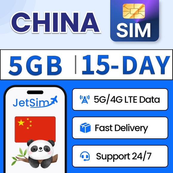Tarjeta SIM JETSIM China 5 GB de datos de alta velocidad por 15 días