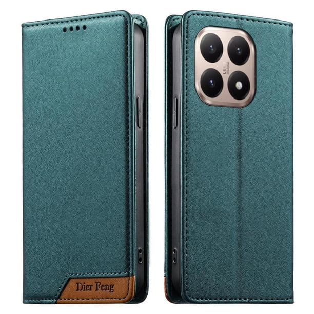 Funda Tipo Cartera de Cuero Sintético para XIAOMI 15 T Bloqueo RFID, con Ranuras para Tarjetas y Bolsillo para Efectivo, Cierre Magnético Fuerte Verde