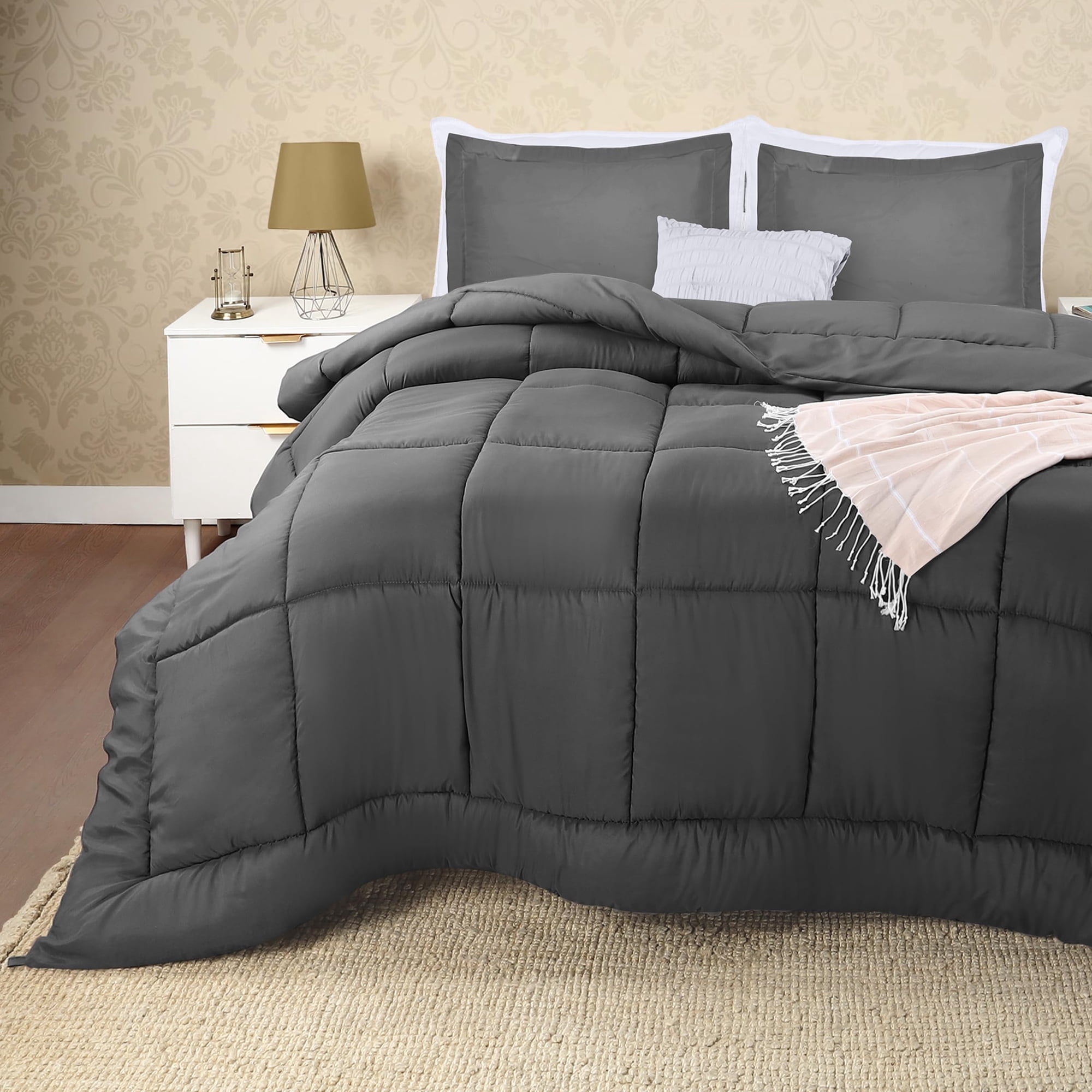 Juego De Edredón Utopia Bedding, Tamaño Queen, Plumón Alternativo, Gris
