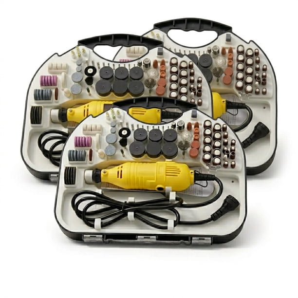 Minitornos Mayorista Set De 3 Profesionales 135W Con Estuche Rigido Y 160 Accesorios Intercambiables Mini Amoladora Rotativa Alta Precision Para Clases Talleres Y Pymes FIGOIMPORT