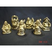 Feng Shui Import - Set De 6 Estatuas De Buda Importadas De Feng Shui, Tamaño Pequeño, De Resina Dorada