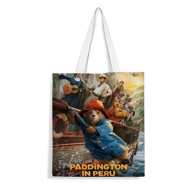 Paddington Bear Bolso de tela con estampado de lienzo para mujer, bolsa de compras reutilizable y estética, con cremallera interior, regalo para mujer,40*45cm.