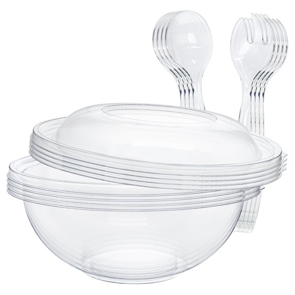 Juego de ensaladeras EcoDispose de plástico transparente de 4 x 160 ml con tapa y utensilios