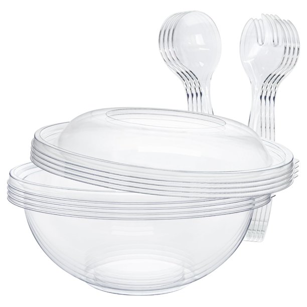 Juego de ensaladeras EcoDispose de plástico transparente de 4 x 160 ml con tapa y utensilios