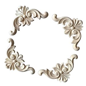 Magideal - 4 Uds. De Apliques Tallados En Madera, Calcomanía Tallada, Marco Sin , Figurita, Esquina Tallada En Madera Para Armario, Muebles, Decoración, 4Cmx4Cm