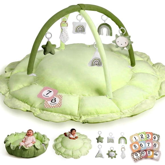 Gimnasio de juego para bebé 5 en 1 de peluche verde – Little Dove