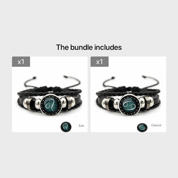 Luminous Twelve Constellation Artificial Gemstone Bracelet ,Beaded Rope PU Leather 12 Constellation Woven Bracelet