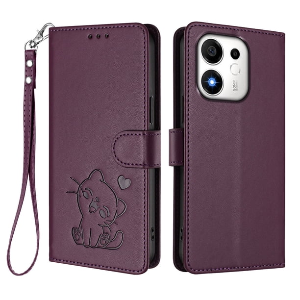 Honor 600 Smart Funda Billetera con Estampado de Gato, Morado Oscuro