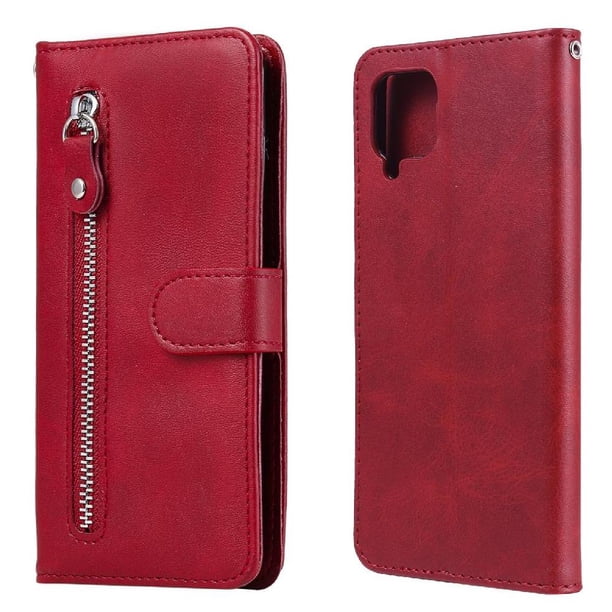Funda con Cremallera para Samsung Galaxy A12 5G, Carcasa Cartera de Cuero PU con Soporte y Tarjetero