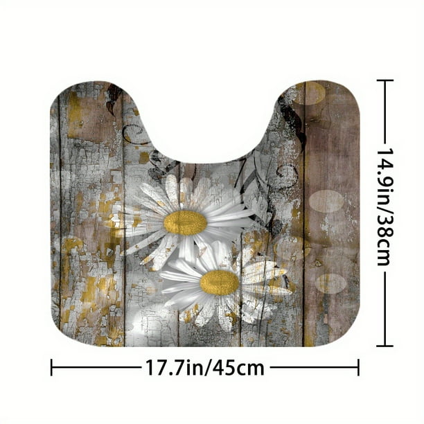 1pc Daisy Floral Shower Curtain, Waterproof Shower Curtain With 12 Hooks, Non-Slip Bathroom Rug, Toilet U-Shape Mat, Toilet Lid Cover, Bathroom Decor