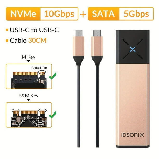 IDsonix NVMe SSD Enclosure M.2 SATA NVMe Dual Protocol Enclosure External SSD Case Type C Hard Drive Case Support M And M&B Key