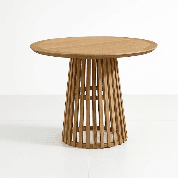 Klik Muebles - Mesa Redonda De 100 Cm Madera Natural Con Base Estilo Rejilla