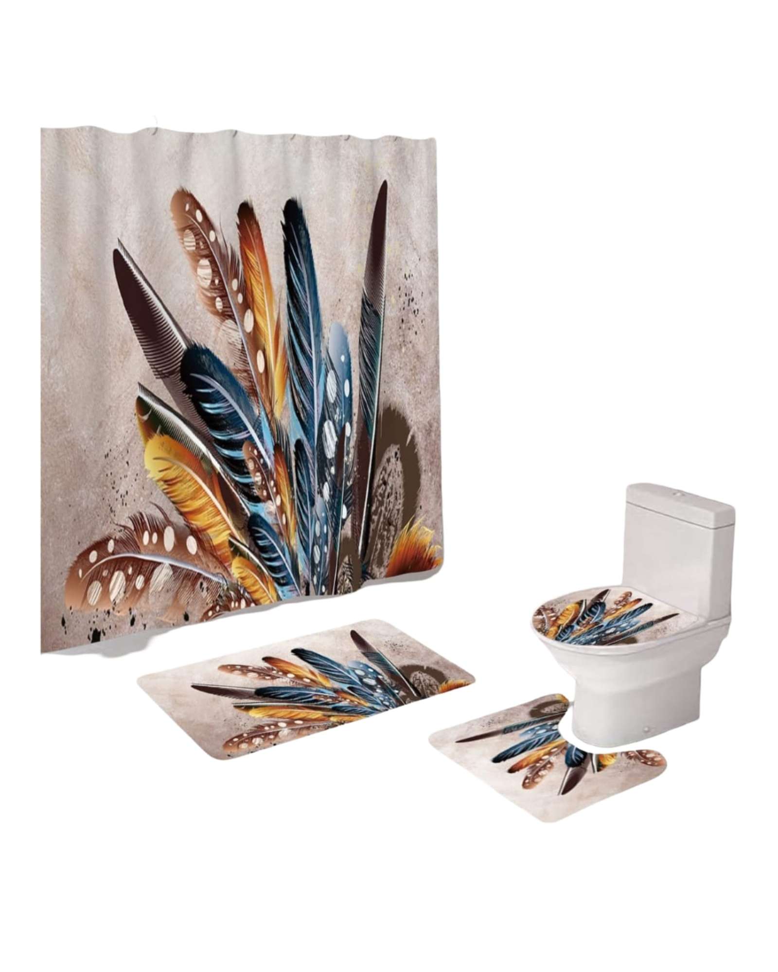 Mylhogar - Set De Baño 5 Piezas Cortina Mas Alfombras Mas Forro De Ducha