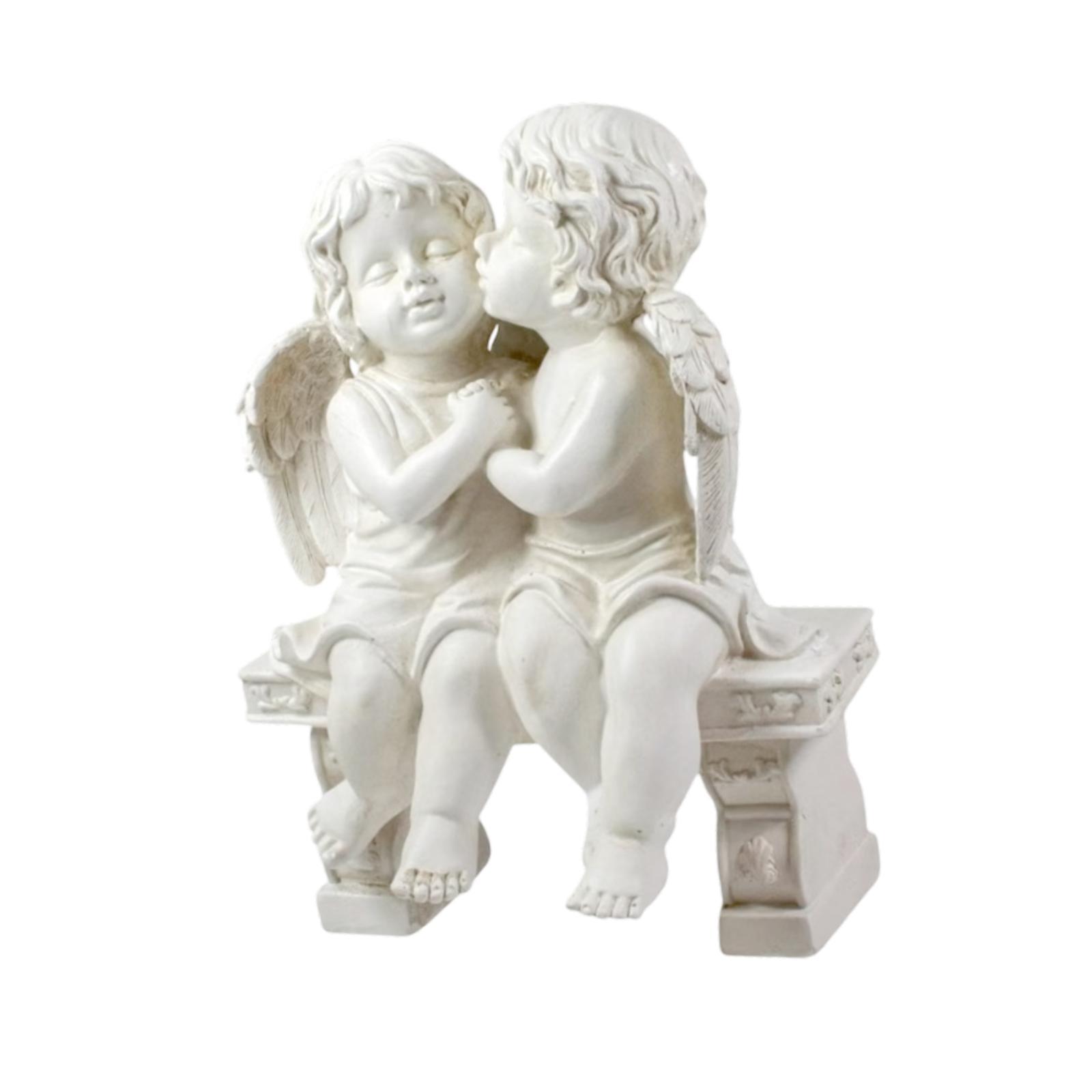 Bothyi - Querubín Escultura Amante Estatuilla Sentado Taburete Decorativo Ángel Pareja Estatua