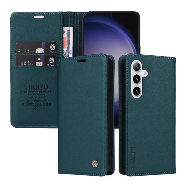 Funda Billetera de Cuero para Samsung Galaxy S25 con Tarjetero y Soporte - Tapa Magnética Azul
