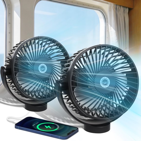 Ventilador Eléctrico CruiSeaU Paquete de 2 con Base Magnética y Batería de 12000 mAh