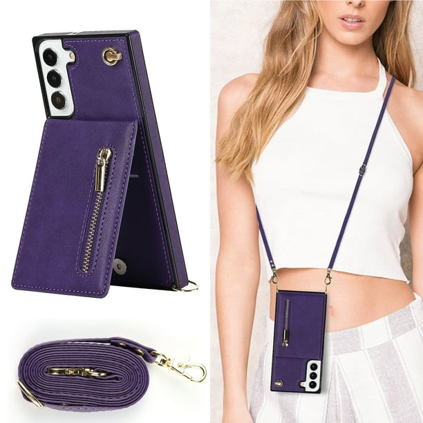 Crossbody Wallet Case Case For Samsung Galaxy S23 S22 Plus Note 20 Ultra With Card Slot Holder, Magnetic Flip Folio Purse Case, PU Leather Zipper Handbag With Detachable Lanyard Strap