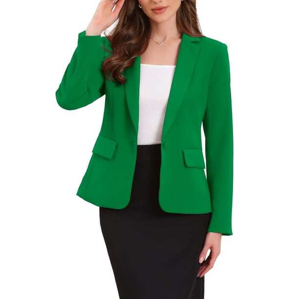 BLAZERS CHIC INSPIRADORES para Mujeres Regreso a Clases Traje de Maestra Casual de Negocios Chaquetas de Traje de Oficina de Manga Larga con Botón Frontal y Hombreras S Verde