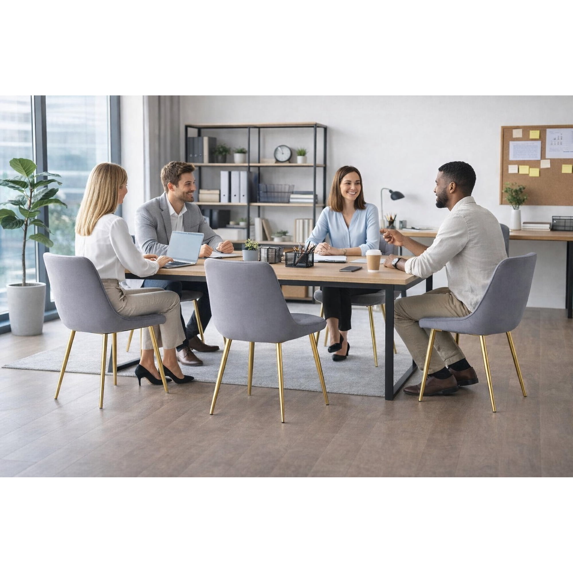 Vitelio - Pack De 4 Silla Comedor Tercio Roma Patas Doradas - Gris