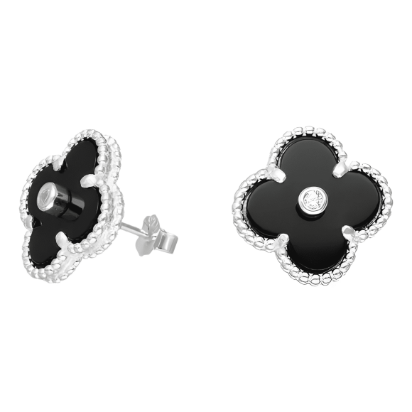 Aros Trebol Negros Plata 925 Tendencia Hombre Mujer