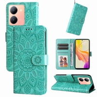 Funda Tipo Cartera Foxdock Para Vivo Y36 4G/5G , Diseño Girasol En Relieve, Cuero Pu, Cierre Magnético, Soporte Y Tarjetero