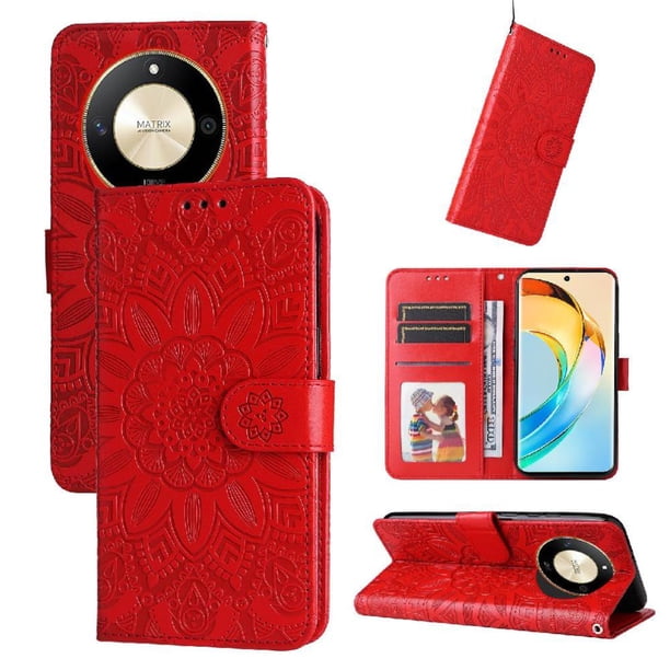 Funda tipo cartera FOXDOCK para Honor X9B , diseño girasol en relieve, cuero PU, cierre magnético, soporte y tarjetero