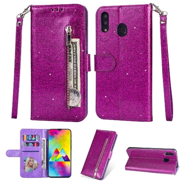 Funda para FOXDOCK Elegante funda Samsung Galaxy A30/A20 Glitter con cremallera-Ideal para el uso diario