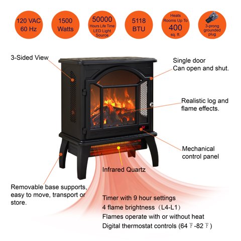 M&Ms - 18 Inch 3D Flame Electric Infrared Quartz Fireplace Stove With Remote Control
