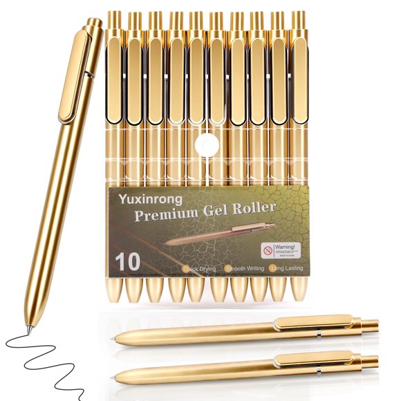 Bolígrafos de gel Yuxinrong 0,5 mm negro (paquete de 10) acabado dorado