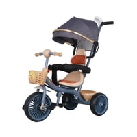 Babyluna - Triciclo Infantil 2 Etapas Metálico Con Techo Y Barra Guía Azul