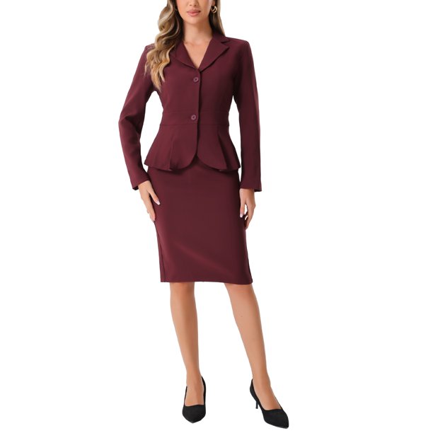 INSPIRE CHIC Conjunto de Traje de Falda de 2 Piezas para Mujeres Regreso a Clases para Maestras Conjunto de Blazer Peplum Falda Lápiz de Cintura Alta Atuendo de Trabajo Púrpura Oscuro 3XL