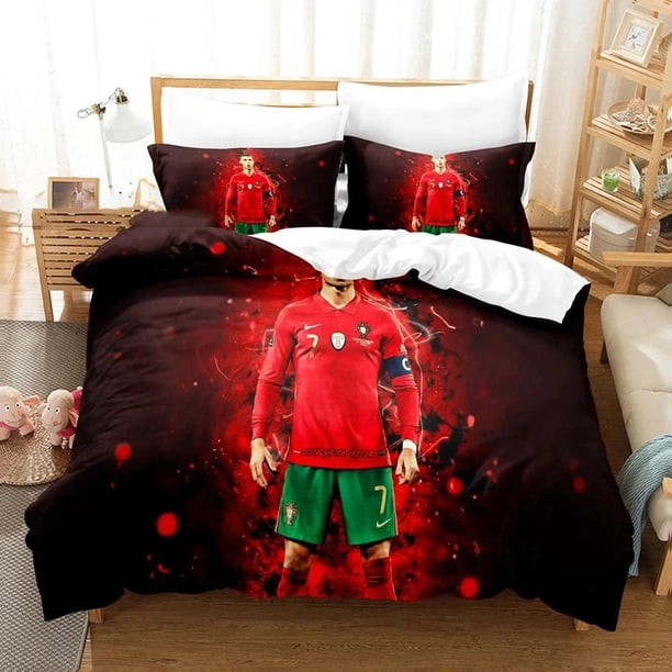 v514 Bed Sheets Football Star CR Soccer Bedding Set Boys Girls Twin Queen Size Duvet Cover Pillowcase Bed Boys Adult Fashion Home Textileextile 3-Piece Bedding Set (1 Duvet Cover + 2 Pillow Shams) Bed