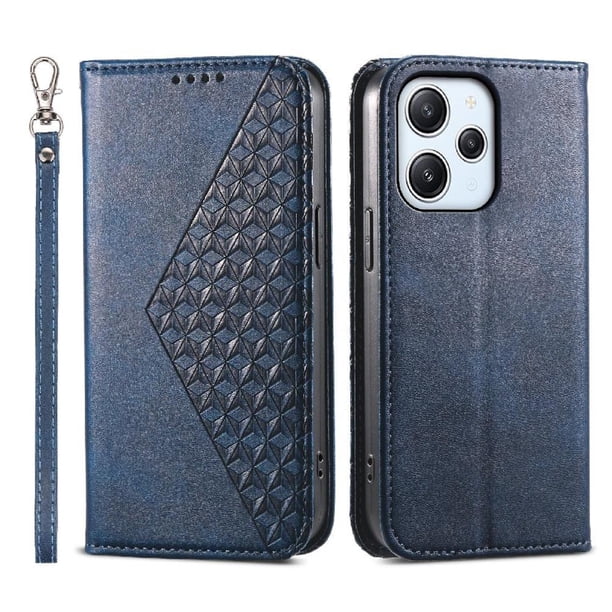 Funda Flip FOXDOCK para Xiaomi Redmi 12 , Estilo Billetera con Diseño Rombo, Correa de Mano y Soporte, Uso Diario