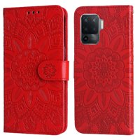 Funda Tipo Cartera Foxdock Para Oppo Reno 5F , Diseño Girasol En Relieve, Cuero Pu, Cierre Magnético, Soporte Y Tarjetero