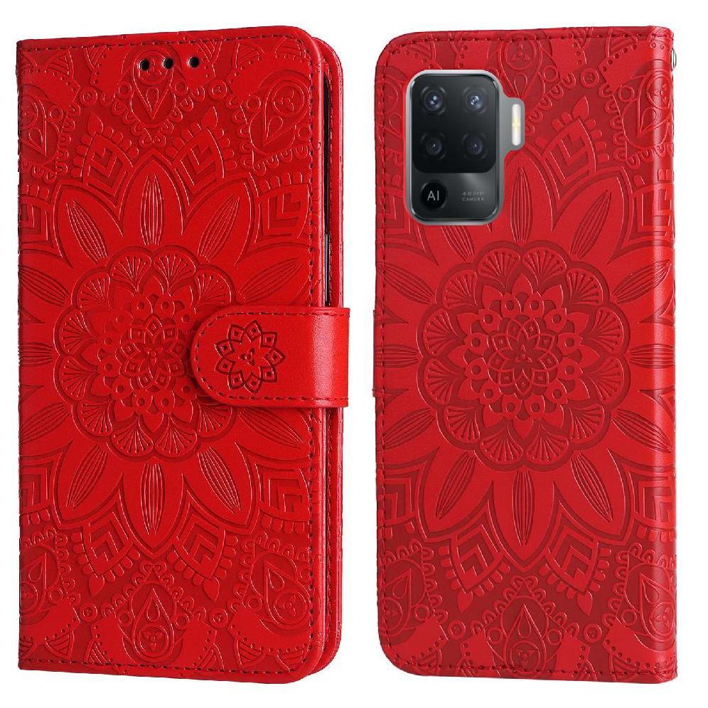 Funda Tipo Cartera Foxdock Para Oppo Reno 5F , Diseño Girasol En Relieve, Cuero Pu, Cierre Magnético, Soporte Y Tarjetero