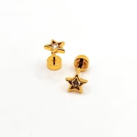 Tiana Joyas - Aros De Estrella De 6Mm Con Circón De Plata 925 Enchapados En Oro 18K