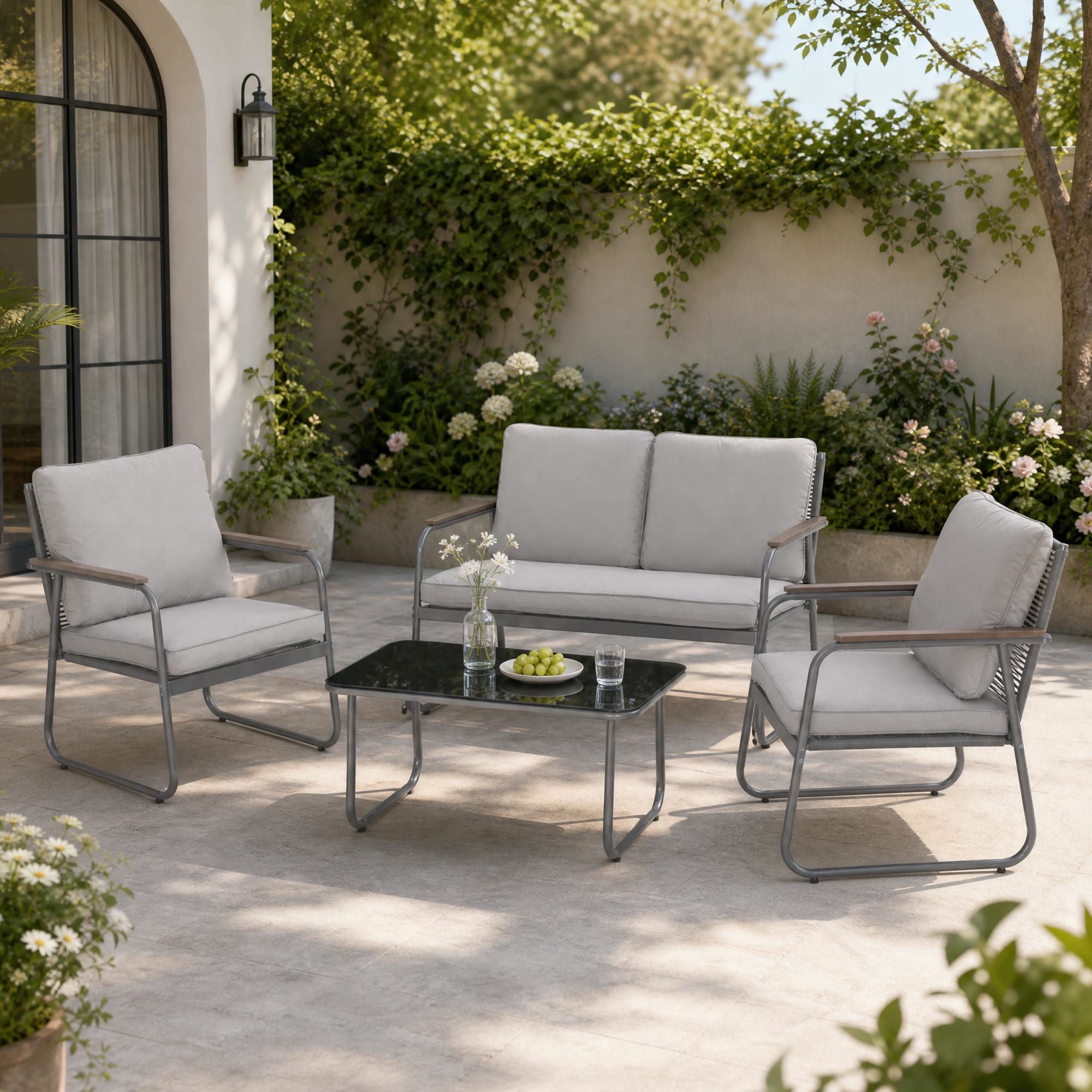 Juego de Terraza Living 4 Personas Gris