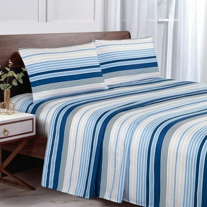 Sabana Andes Microfibra Estampada Lineas Azul 1.5 Plaza