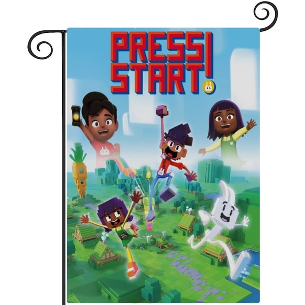 ¡Presiona Start!-bandera de jardín temática. Regalo perfecto para fans, amigos y familiares, ideal para actividades al aire libre y decoración de fiestas.28CM*45CM
