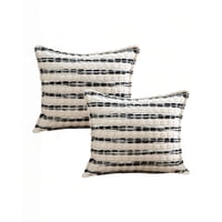 Genérico - Juego De 2 Fundas De Cojin 45Cmx45Cm A Rayas Beige Con Negro